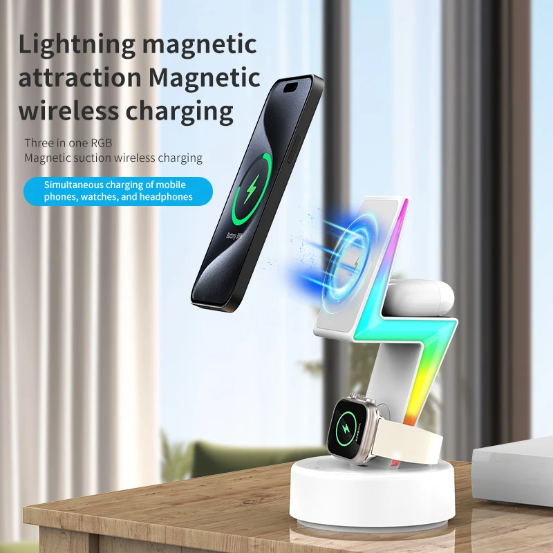 Arrival 3 In 1 Wireless Charger RGB Light Suitable For Apple Phone Holder Magnetic Wireless Charging Practical And Durable