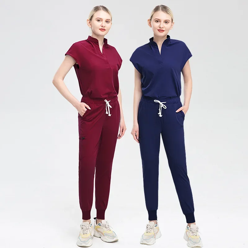 Women Medical Uniforms Scrubs Set Hospital Surgical Gowns Short Sleeve Tops Pant Nursing Accessories Doctors Clothes Work Wear