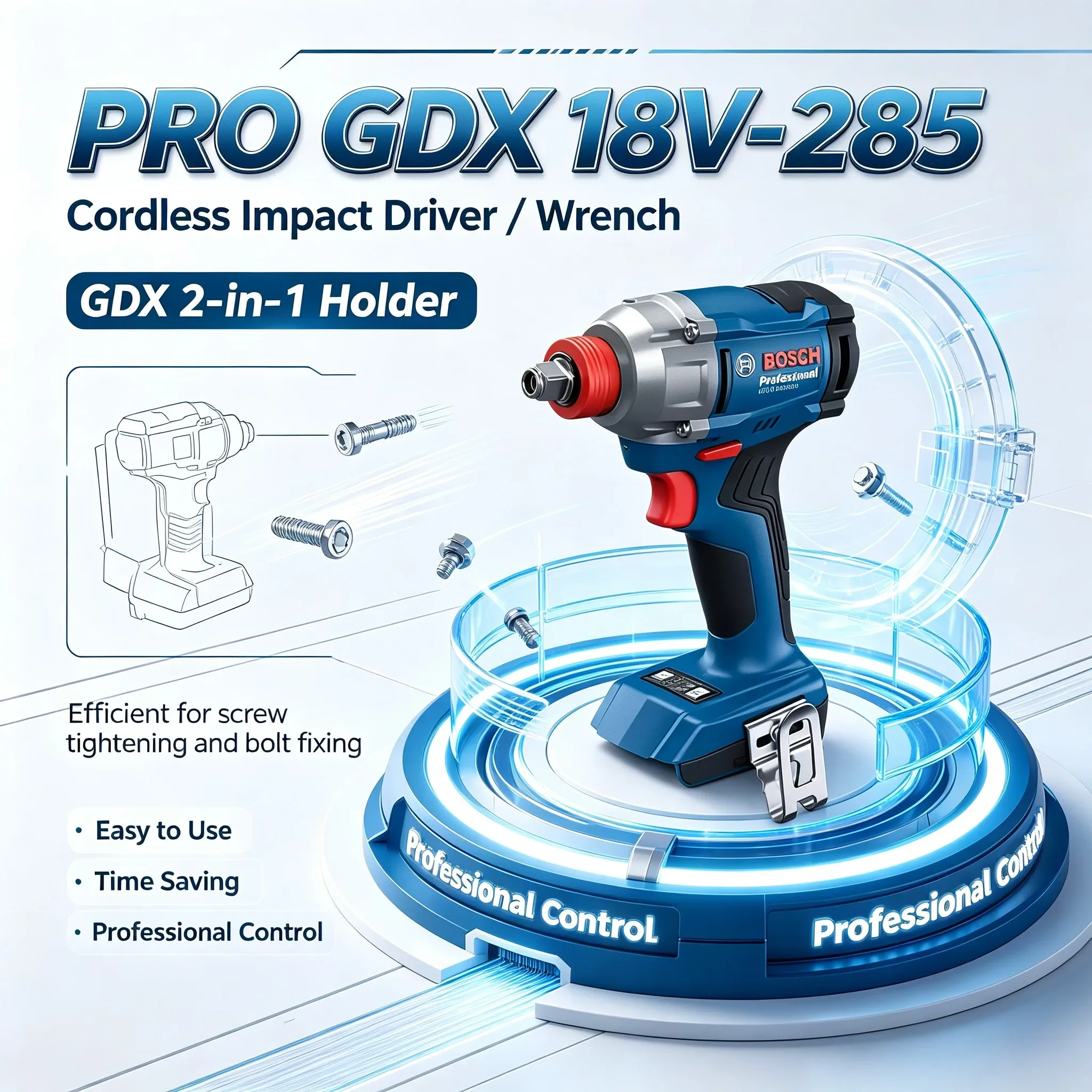 Professional BOSCH GDX 18V-285 Li-ion Impact Spanner Variable Speed Anti-vibration Grip Metal Assembly Hand Tool