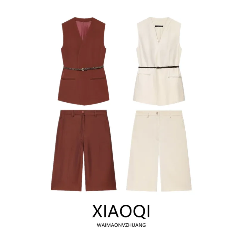 Fashionable Women's Belted Vest High Waist Long Pants Autumn 2026 New Arrival Elegant Quality Ladies' Ensemble