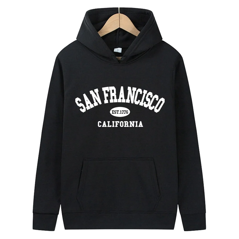 California Est.1776 San Francisco Letter Print Hoodies Women Hip Hop Street Clothes Fleece Pocket Tracksuit Casual Pullovers Hoo