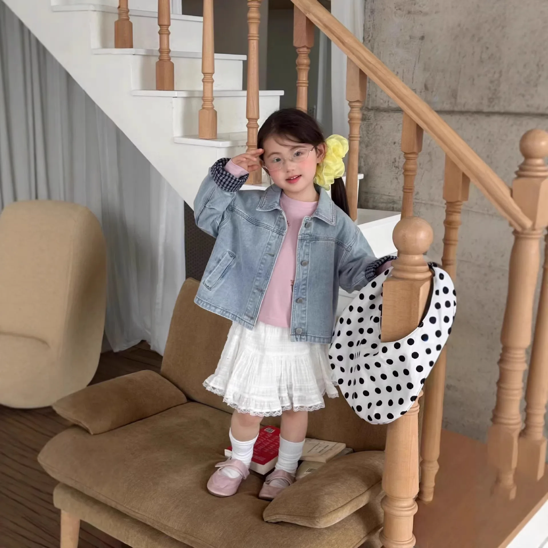 

Girls Outerwear 2026 Spring New Korean Style Western Denim Jacket Casual Fashion Daily Western Style