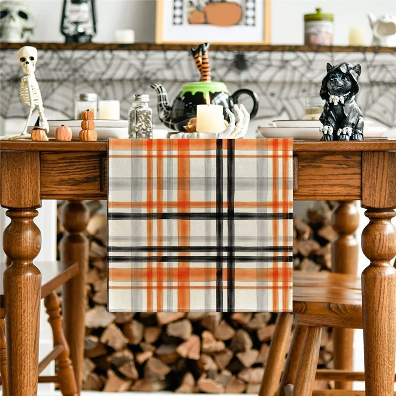 BISM otoño Lineplaid impreso mesa bandera lino duradero mantel decoración de mesa de comedor
