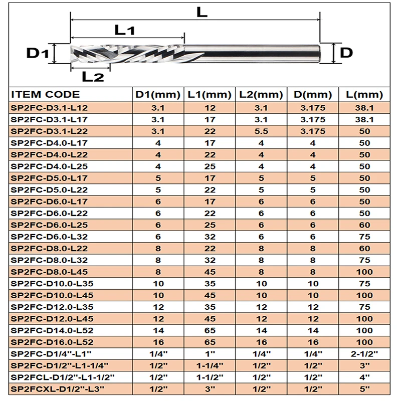 Dreanique-Fraise en bout à compression CNC avec deux cannelures en spirale, outil de fraisage en carbure vers le bas, mèche de routeur, travail de calcul, 2 pièces par lot