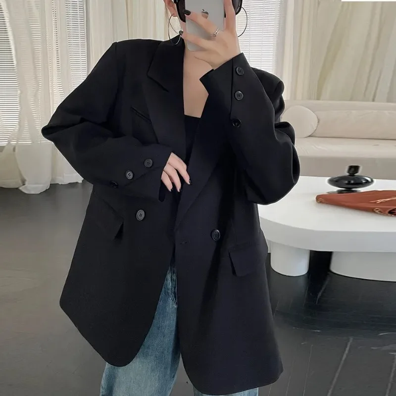 เสื้อเบลเซอร์ผู้หญิง ความยาวปานกลาง สไตล์ลำลอง ทรงหลวม สไตล์เกาหลี สีพื้น แขนยาว เหมาะสำหรับใส่ทำงานหรือโอกาสทางการ