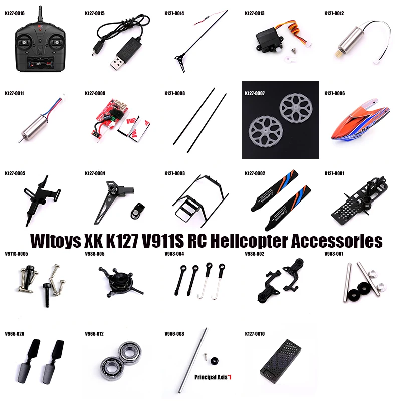 Wltoys XK K127 V911S RC Helicopter Accessories Head Canopy Receiver Board Blade Tail Motor Rotor Servo for K127 V911S Parts