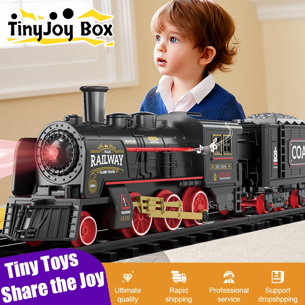

Retro Train Simulation High-Speed Railway Parking Lot with Light Music Spray Children Party Game Electric Track Toy for Boy Gift
