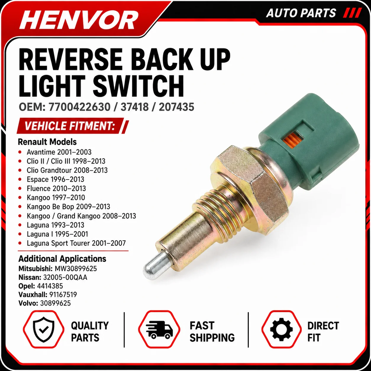 Reverse Backup Light Switch 7700422630 37418 207435 For Renault Clio II Espace Laguna Kangoo Nissan Opel Volvo
