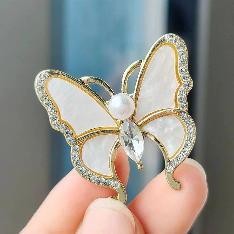 Iridescent Shell Butterfly Brooches, Elegant Pearl Crystal Pin for Women, Gift for Party Blouse Scarf