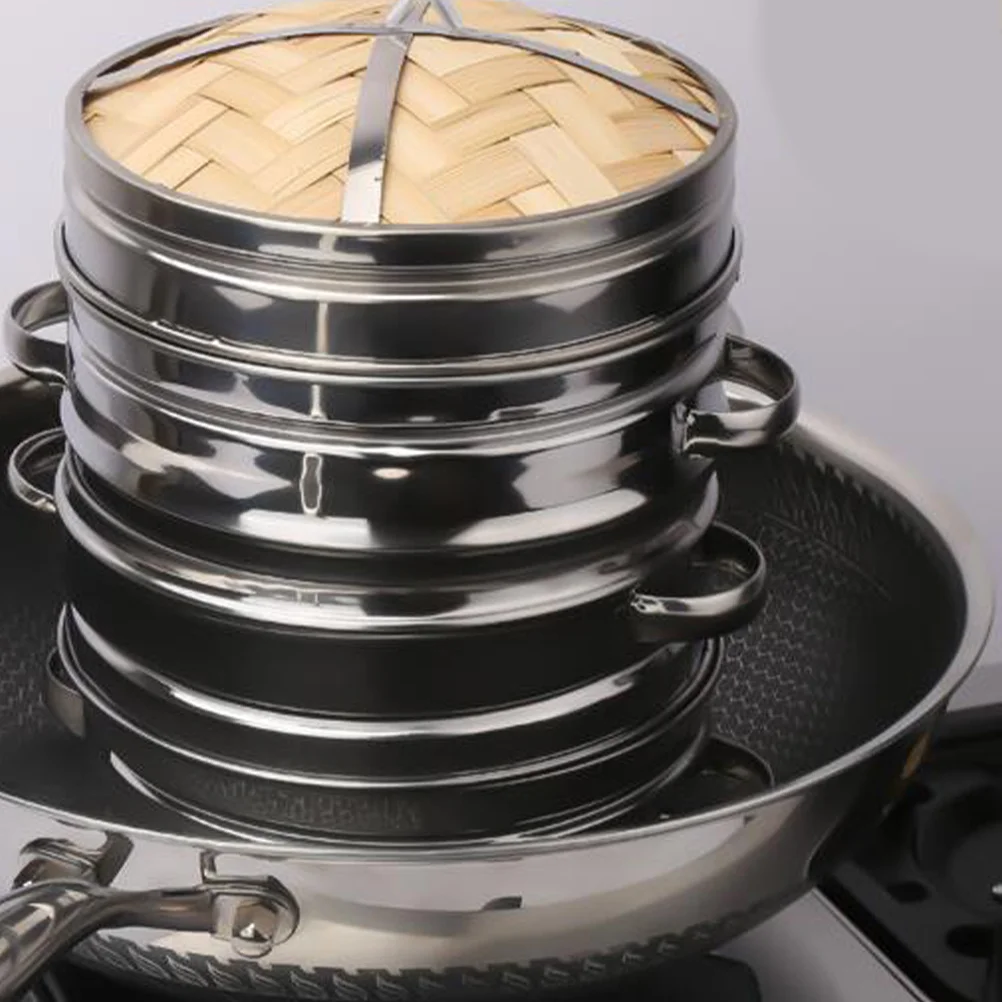 

Stainless Steel Steamer Basket Bamboo Bottom Portable Steam Rack Kitchen Steamer Box for Steamed Buns Dumplings