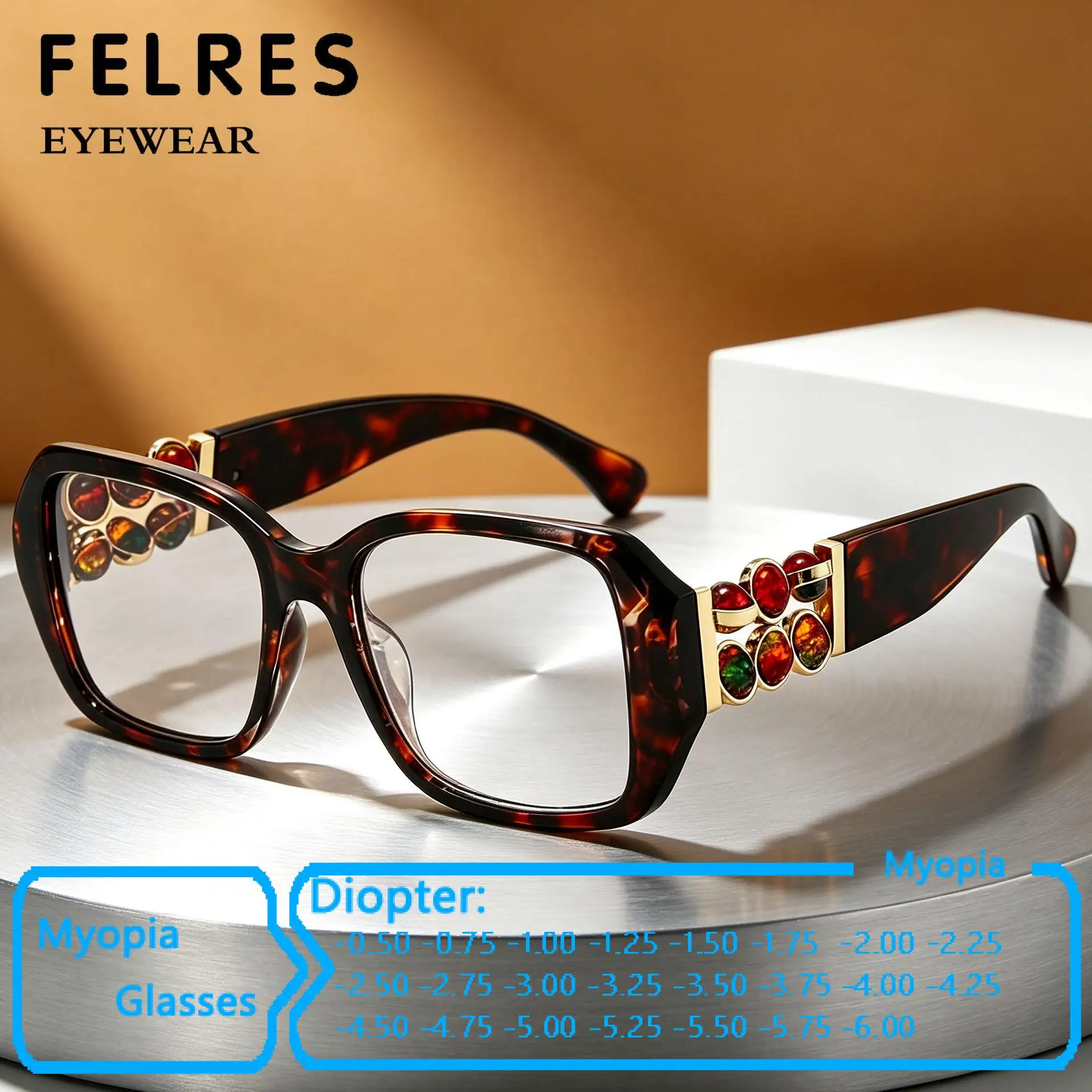 Clear Anti Blue Rays Square Myopia Eyeglasses Women Luxury Designer Optical Prescription Eyewear Negative Diopter -0.5 to-6.0