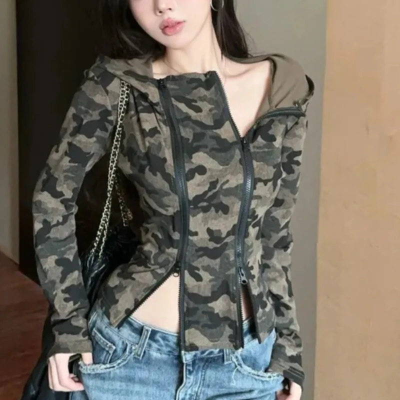 Women Camo Zip-up Hoodie Cropped Fit with Hood Stylish Casual Long Sleeve Jacket Comfortable Fashion for Daily Wear 2025 NEW view 6