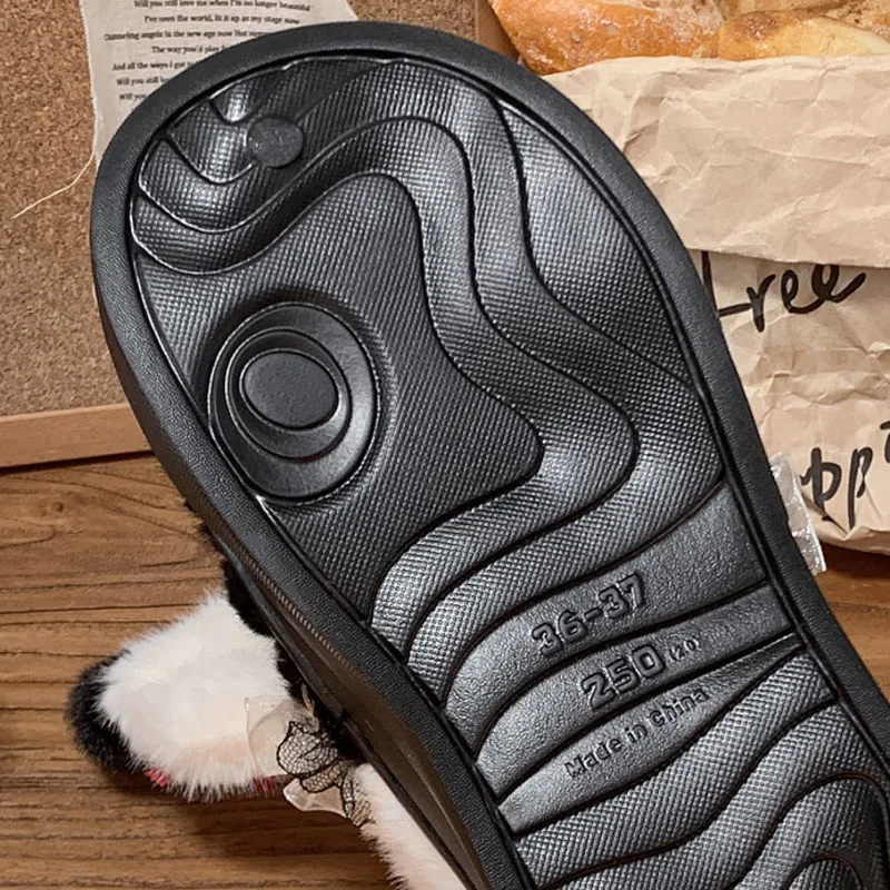 Furry Bow Women Slippers Fashion Ruffles Plush Warm Female Home Shoes Winter Soft Bottom Woman Indoor Slippers