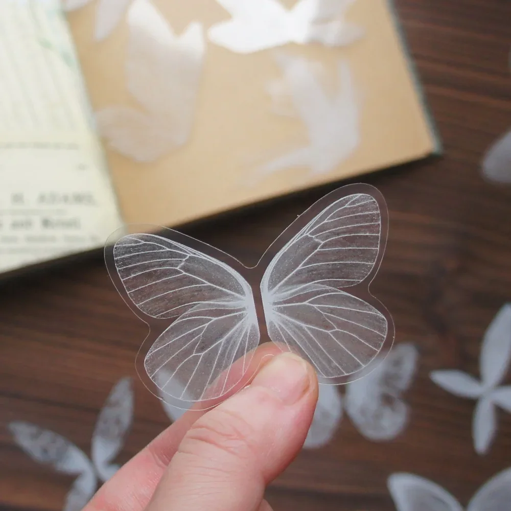 

44pcs White Butterfly Spirit Elf Wings Style PVC Sticker Scrapbooking DIY Gift Packing Label Gift Decoration Tag