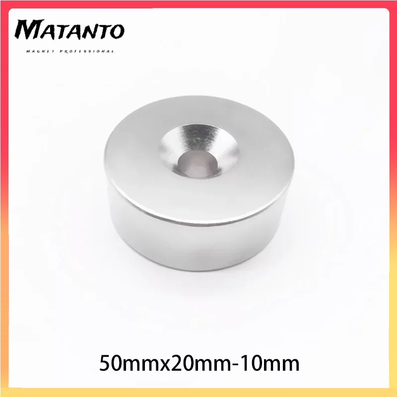 

1PCS 50x20-10mm Circular Super Strong Powerful Neodymium Magnets with Hole 10mm Big Fridge fishing Magnet Magnetic Sheet