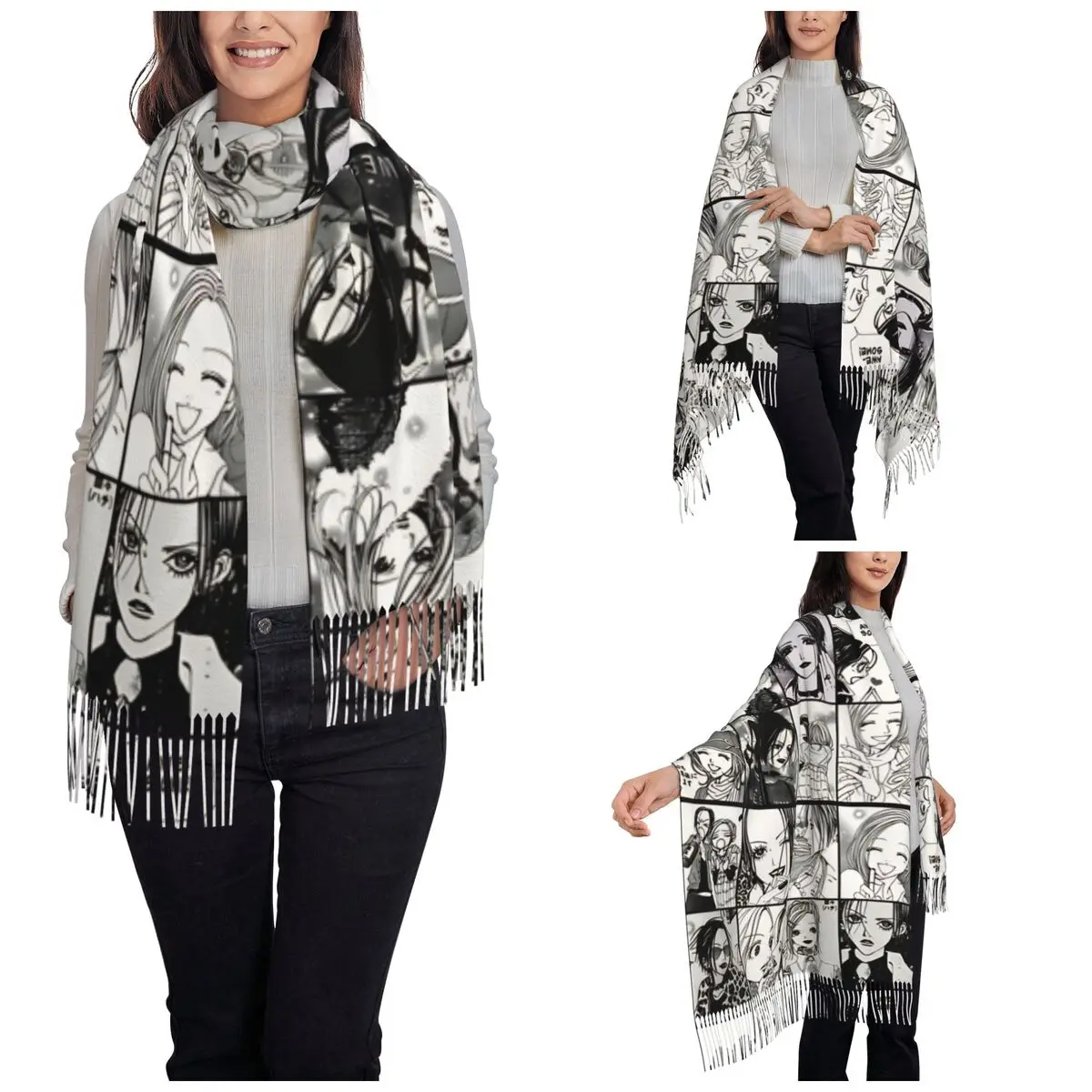نانا هاتشي مانغا شال التفاف للنساء الشتاء كبير وشاح طويل أنيمي الباشمينا شال الأوشحة #2