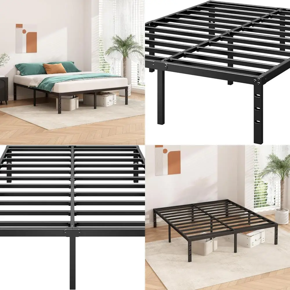 14 إطار سرير معدني كامل، بدون صندوق زنبركي، شرائح شديدة التحمل، سهلة التجميع، أسود #1