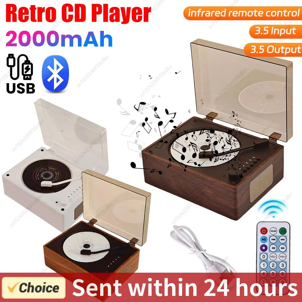 

Винтажный CD-плеер, подарок, Bluetooth 5,0, динамик, 2000 мАч, перезаряжаемый, 10 м, пульт дистанционного управления, CD/USB/AUX, стерео, домашний декор, музыкальный плеер