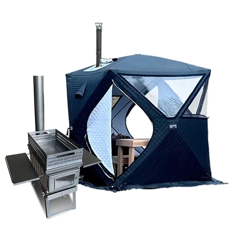 Outdoor Three Layer 210D Oxford Automatic Pop Up Camping Sauna stove House Ice Fishing tent 4 seasons Portable Sauna Tent