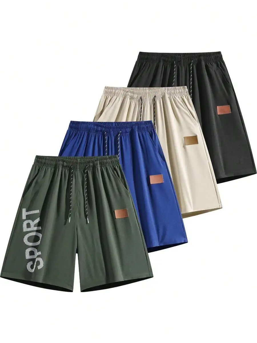 

Mens Sport Letter Print Casual Shorts Elastic Waist Drawstring Loose Fit Athletic Summer Workout Shorts With Pockets