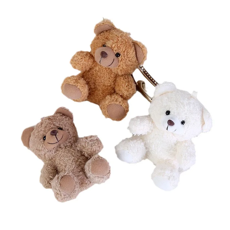 12cm Cute Curly Sitting Teddy Bear Plush Toys Stuffed Animal Bag Pendant DIY Wedding Gift Box Keychain Small Dolls