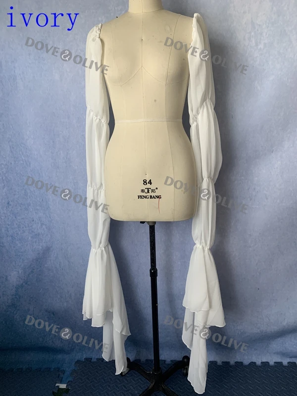 145cm Chiffon Wedding Sleeves Ruffles Long Bridal Sleeves Women Accessories Cap Sleeves Formal Party Removable Sleeves Accessory