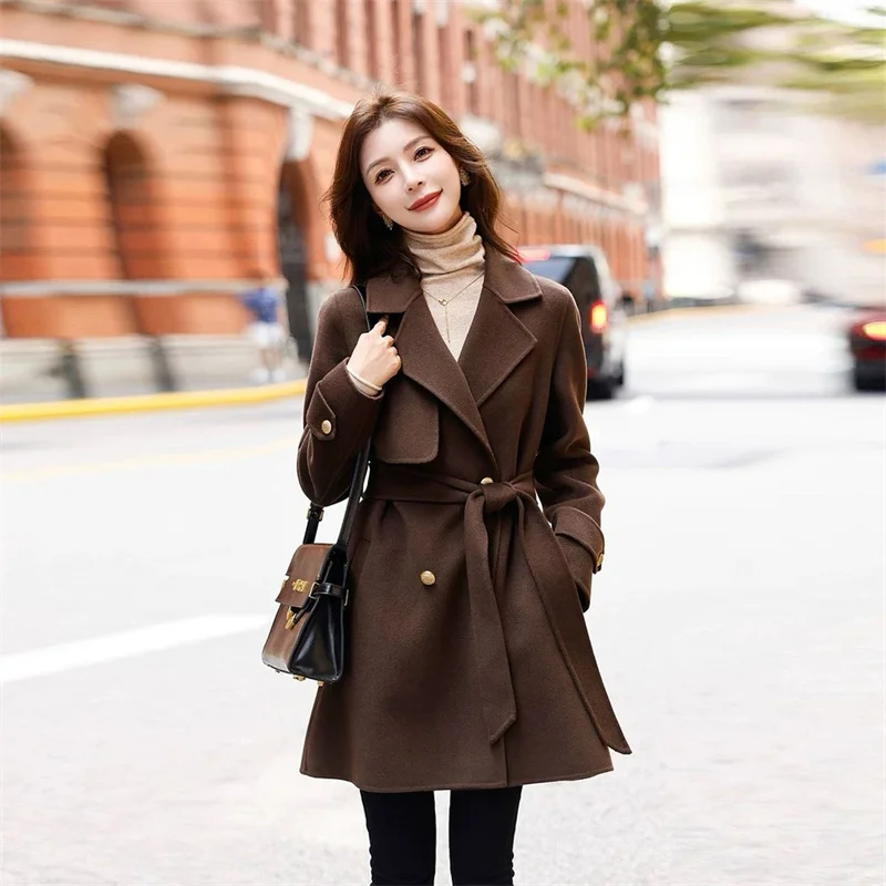 

High-Quality Woolen Coat Women's 2025 New Autumn Winter Long Wool Jacket Korean Loose Outwear Coffee Thick Overwear Female Top