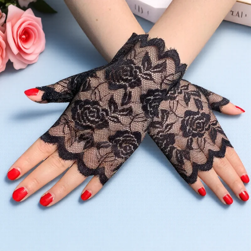 

1 пара женских кружевных перчаток без пальцев, солнцезащитные перчатки для вождения, сексуальные женские вечерние костюмы, аксессуары