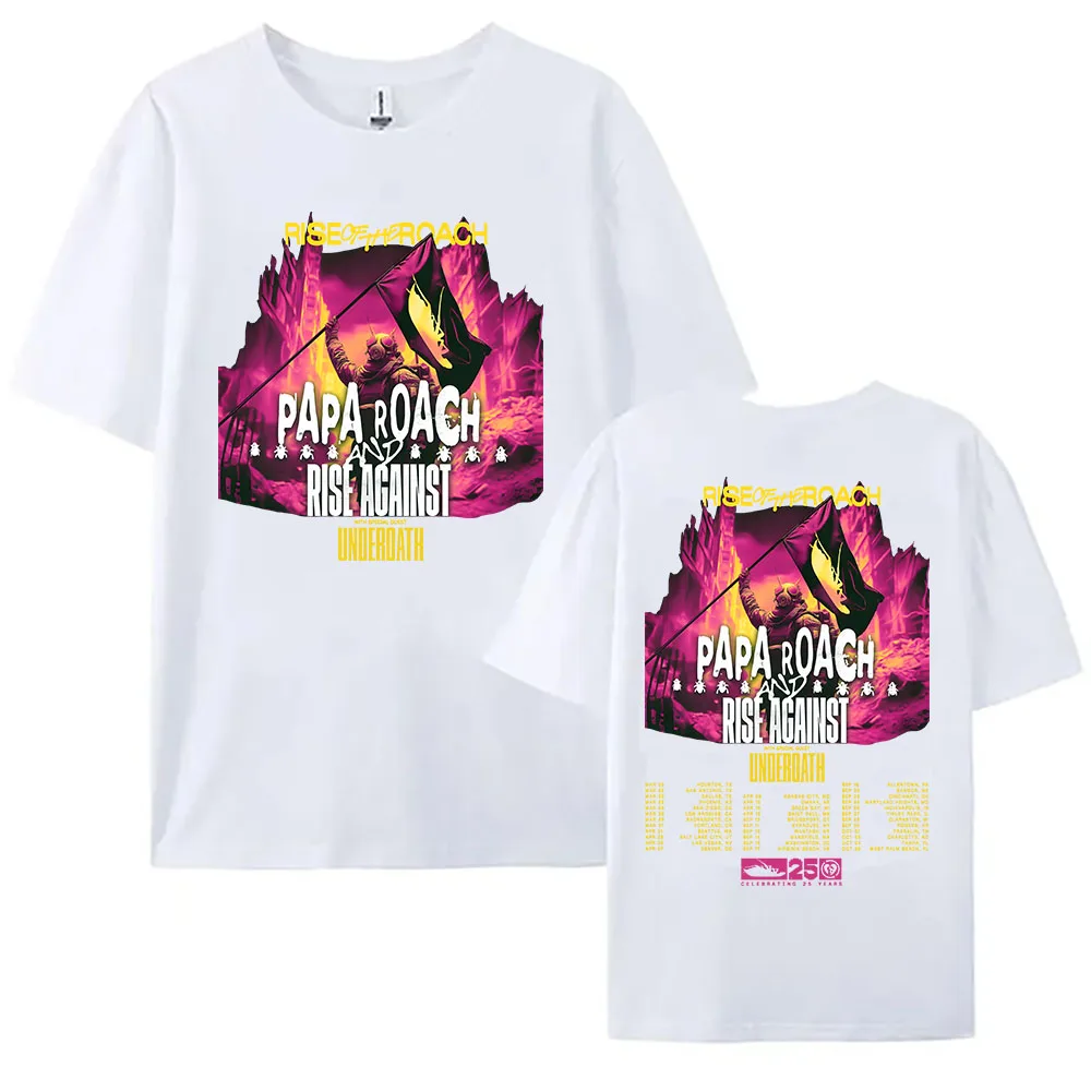 PAPA ROACH and Rise Against Live 2025 Tshirt Rise of The Roach Tour Graphic T-shirt Short Sleeve Summer Women Tees Print T Shirt