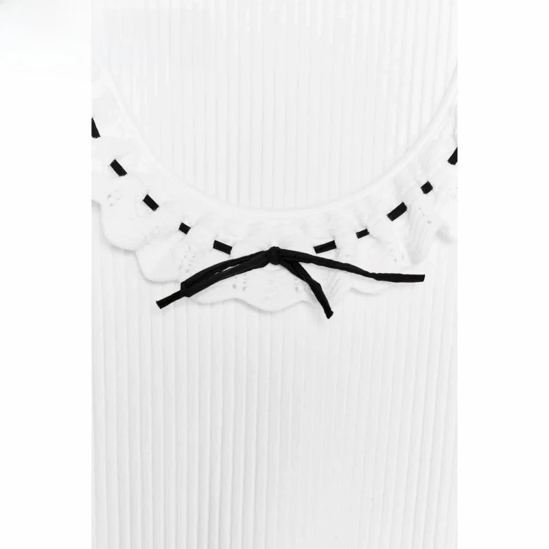 

Romantic Sle Slim Fit round Ne ort Sve T irt Women's Layered Decoration Bow Tie Color Blo Commute Sle Knitted Top