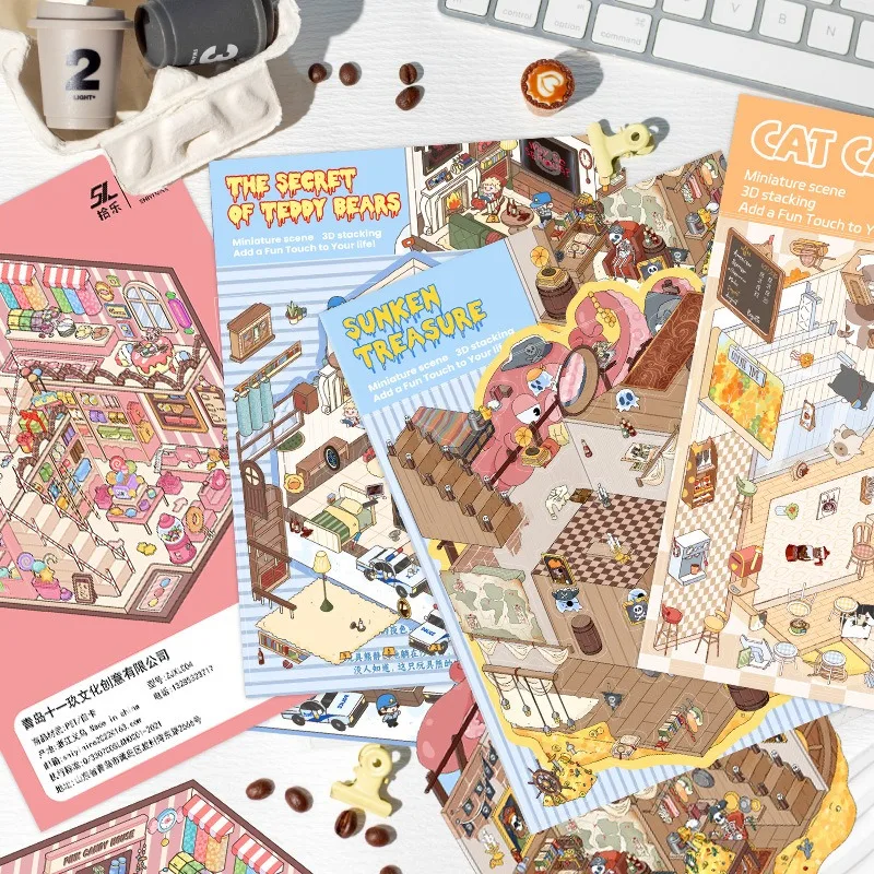 Miniature 3D Stacking House Stress Relief Stickers Pre Cut Scrapbooking Scenes for Journal Craft DIY Landscape Party Stickers