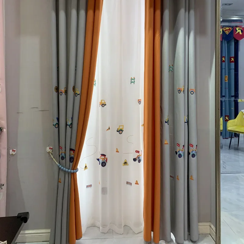 الراقية غرفة الأطفال الصبي غرفة حفارة سيارة التطريز خياطة الستائر لغرفة النوم مخصص المنتج النهائي
