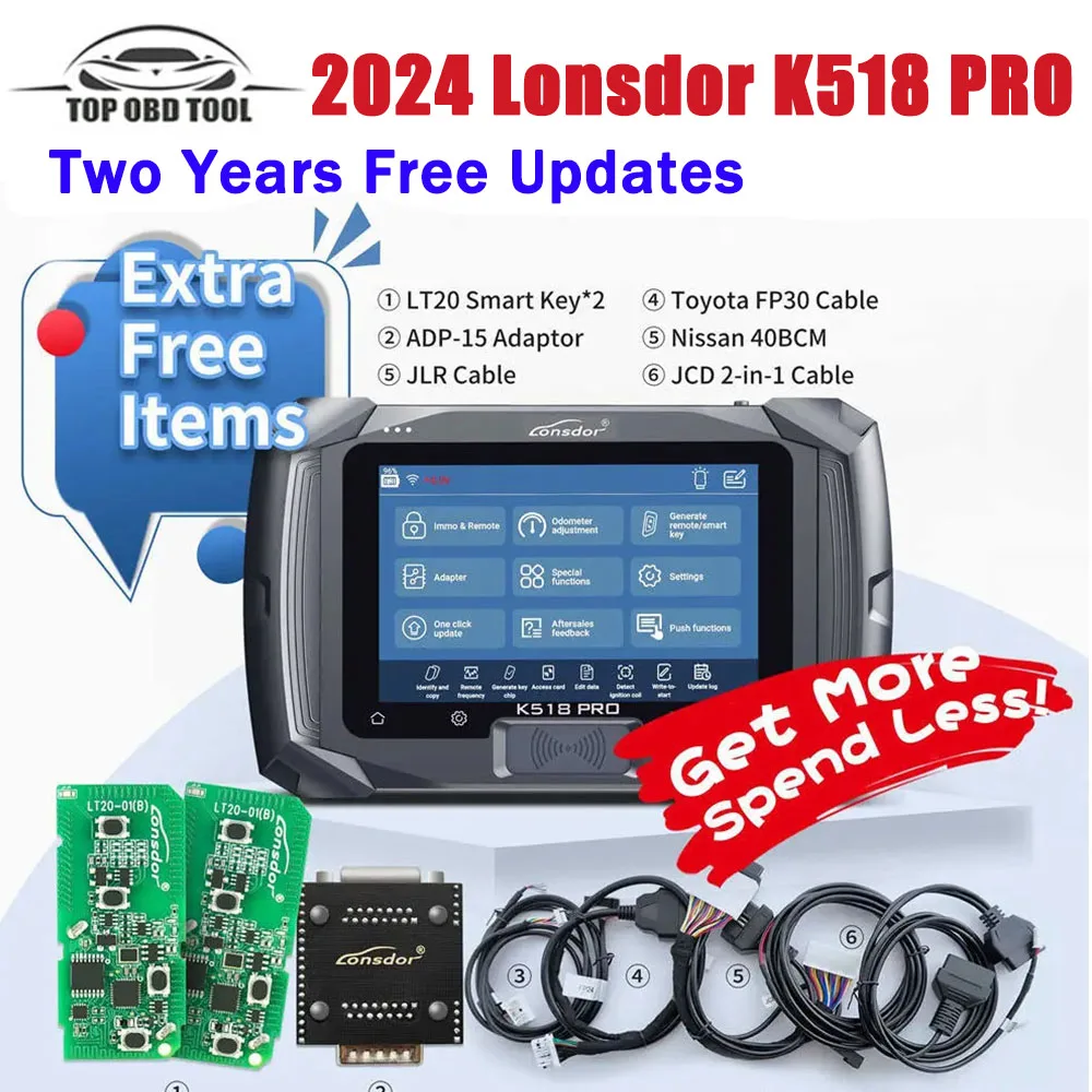 2024 Lonsdor K518 PRO Full Version All In One Key Programmer with 2pcs LT20, Toyta FP30 Cable, Nissn 40 BCM Cable,ADP Adapter