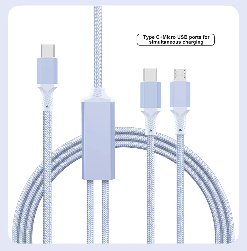 2 in 1 USB C to Dual Type C PD Fast Charging Data Cable,Multi Functional Braided Cord for iPhone 17/17Pro/16 Max Series,Samsung