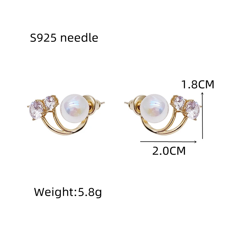 Korean Unique Pearl Crystal Back Double Sided Stud Earrings for Women Jackets Curved Piercing Ear Jewelry Pendientes Gift