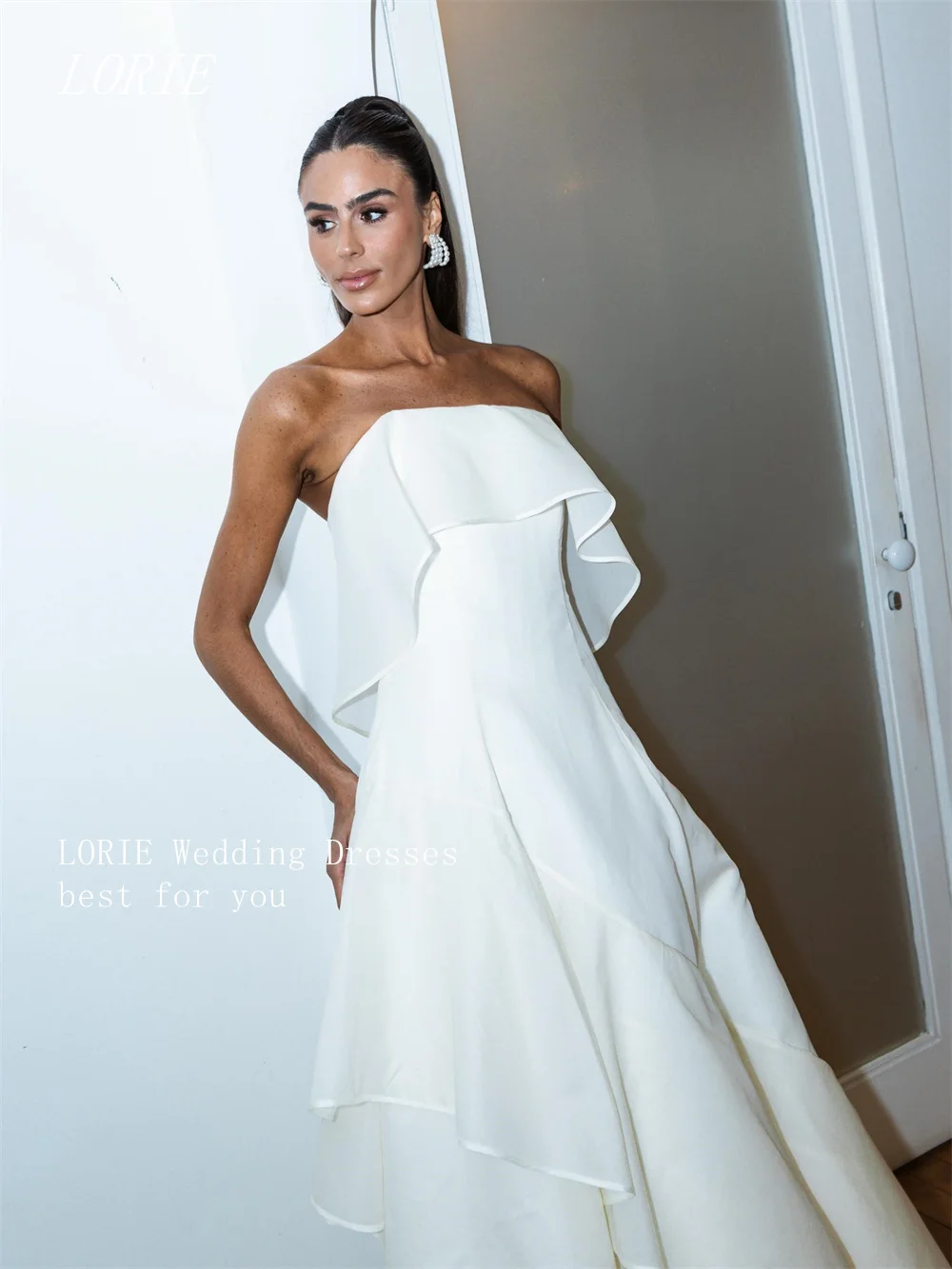 LORIE Elegant Tiered A Line Civil Wedding Dress Straight Bridal Dresses Chifforn Plain Engagement Wedding Gown Customized 2026