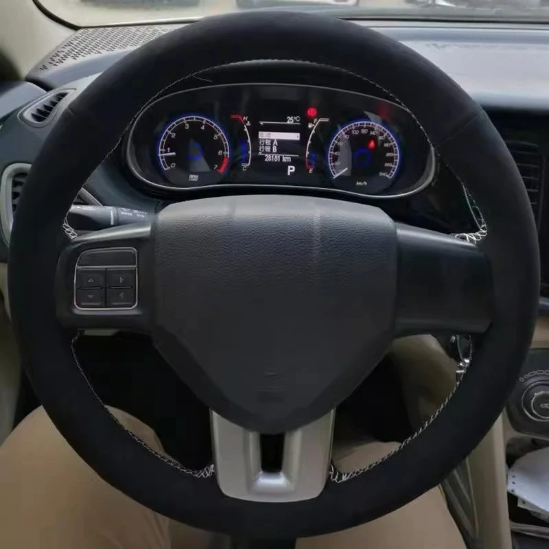 

For Dodge Grand Caravan Journey Avenger Durango Fiat Hand-Stitched non-slip black suede Car Steering Wheel Cover