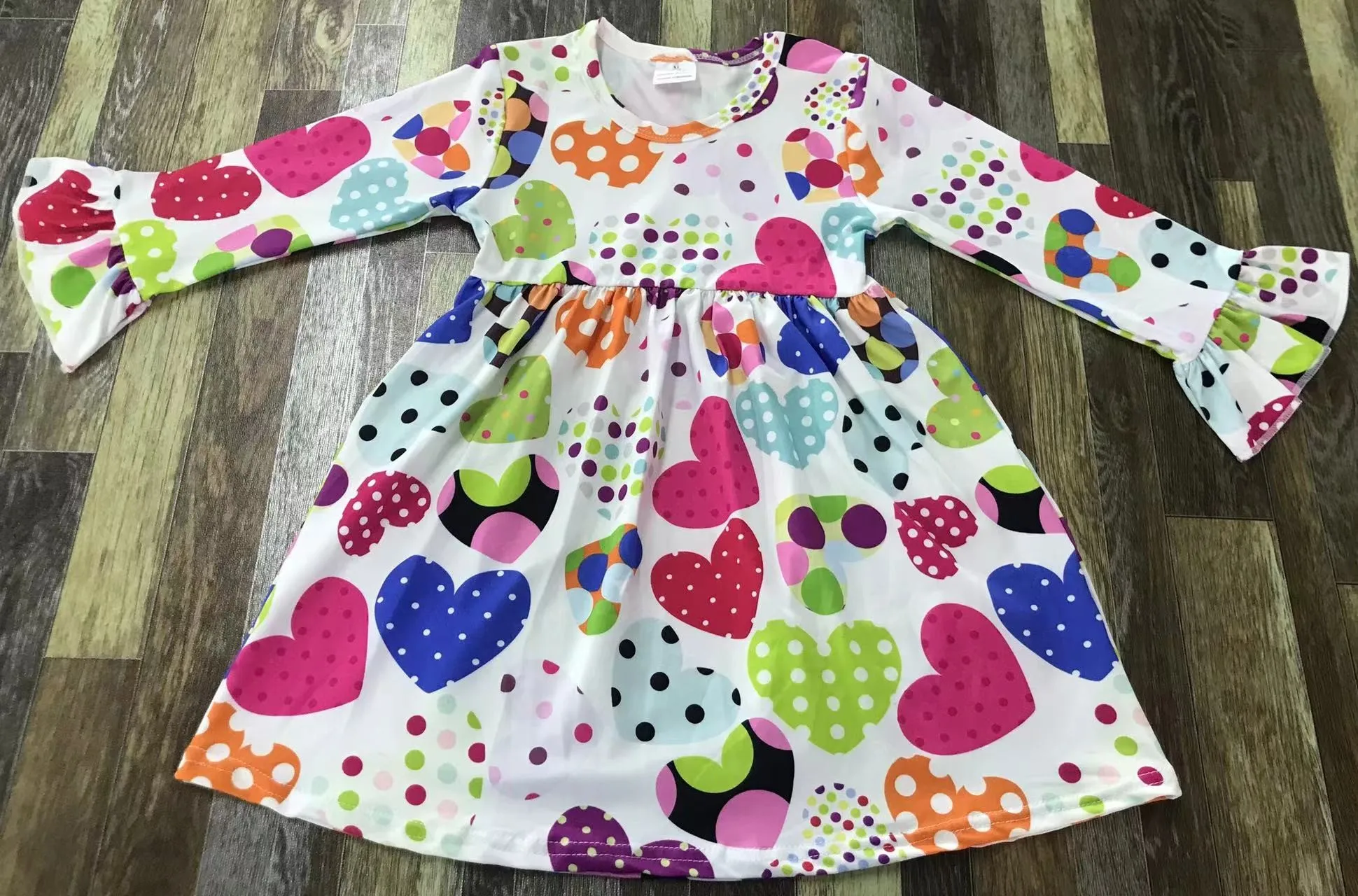 Cartoon love heart  Valentine's day Girls baby dress love pattern romantic 0-16 years old children couple girl clothes