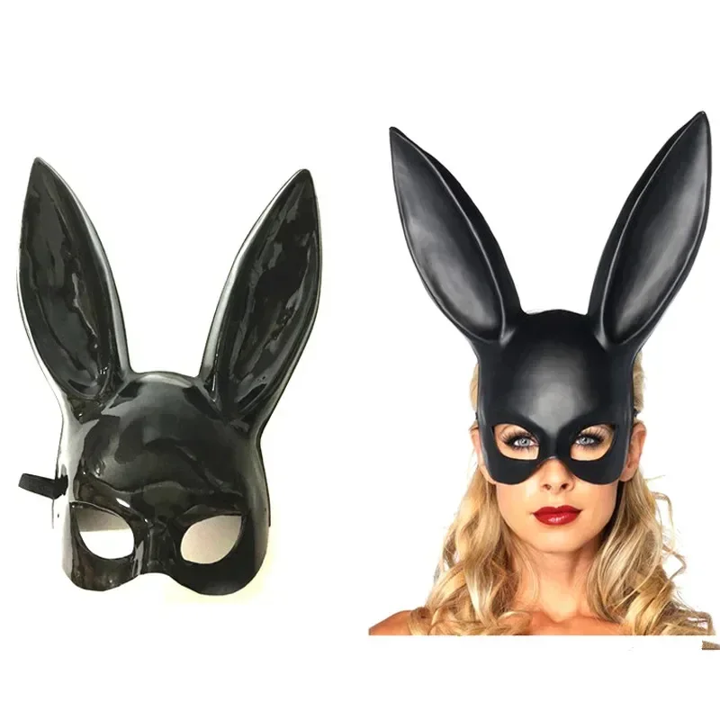 2025 Black White Rabbit Mask Halloween Party Decoration Long Ears  Bunny Mask Cartoon Plastic Half Face Costume Cosplay Masked