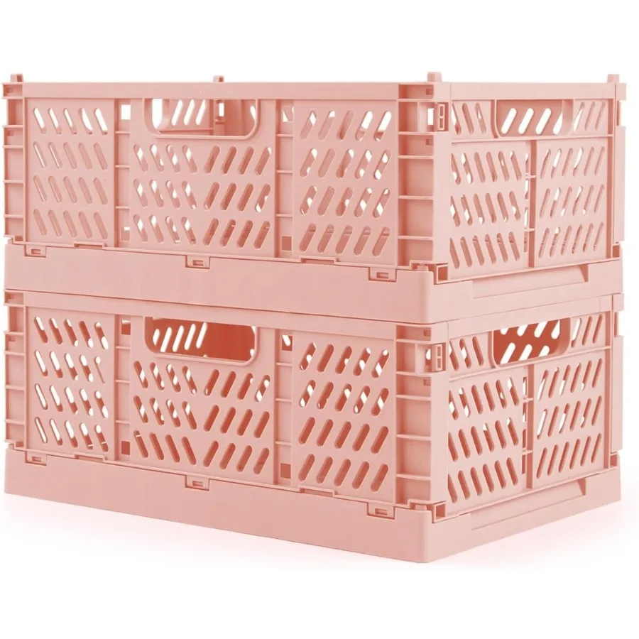 

Domiella 2Pack Crates for Storage Storage Crates Plastic Stackable Foldable Crate for Office Home Kitchen Bedroom Bathroom Smal