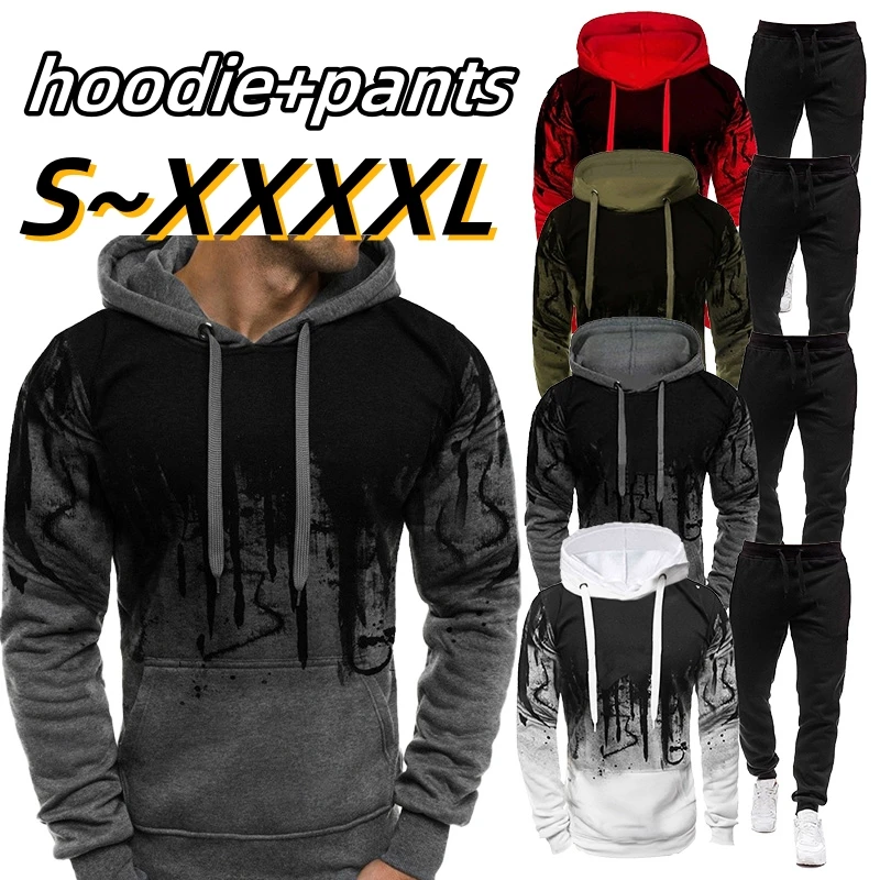 2023 Personalized men\'s Sportswear hooded suit men\'s hooded+trousers two-piece warm autumn and winter hooded pullover suit