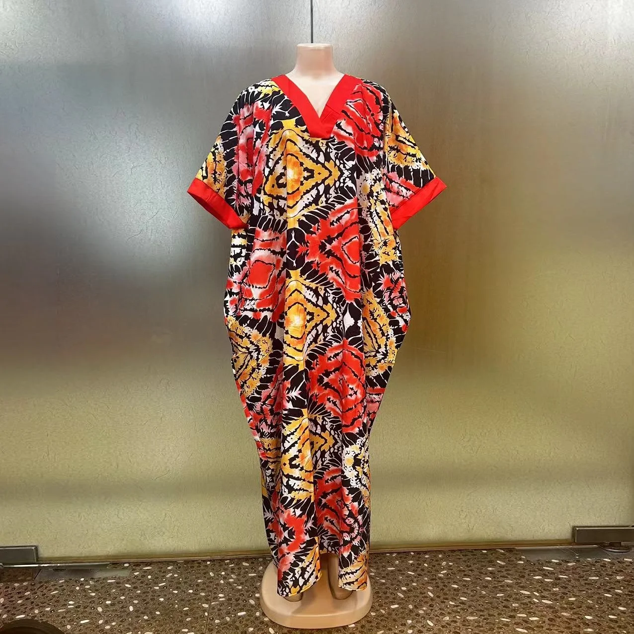 موضة جديدة فضفاضة جيب كبير الخامس طوق العرقية الشرق الأوسط 2024 الصيف الأفريقي طباعة Bubu حفلة السيدات مساء اللباس