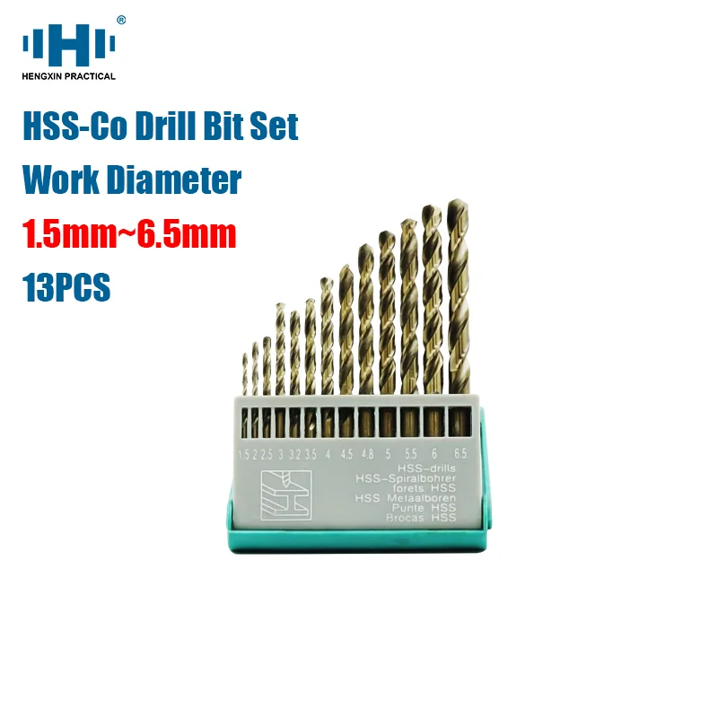 

HENGXING 13pcs Metric Cobalt HSS-Co Drill Bit Set Drills Tools Straight Shank Hard Metal Twist Drill Bits Stainless Steel Wood