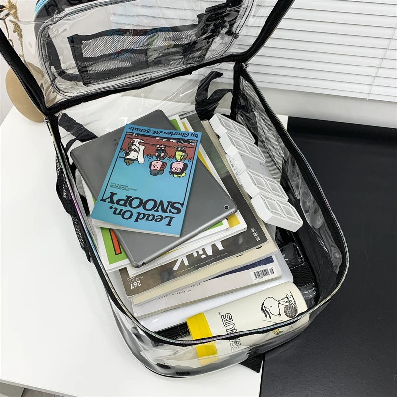 Simple and Casual See-Through Backpack for Work and Travel Large Capacity Shoulder Bag for Men and Women
