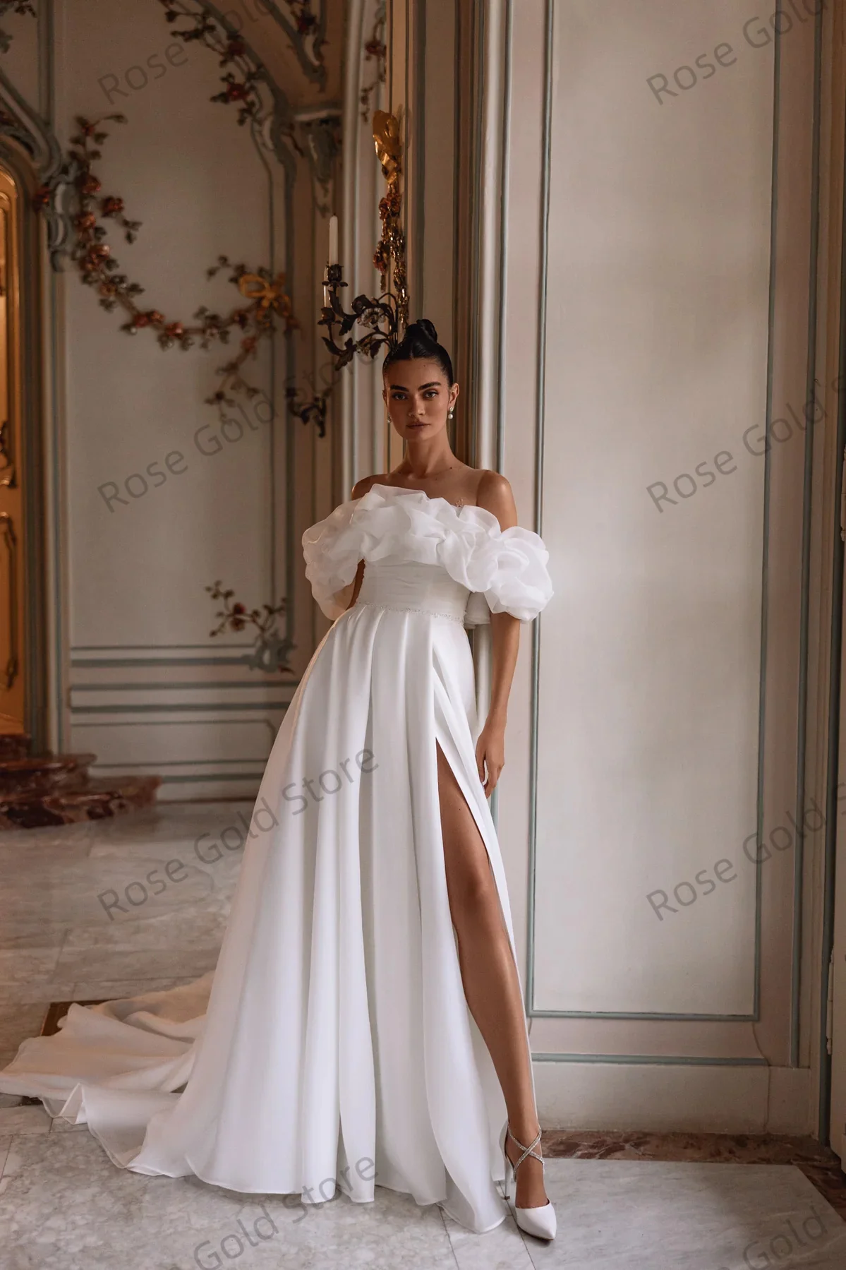 Een Lijn O Hals Trouwjurken Vrouwen Bescheiden Afneembare Mouwen Bruidsjurk Lovertjes Kralen Aangepaste Vestido De Soriee