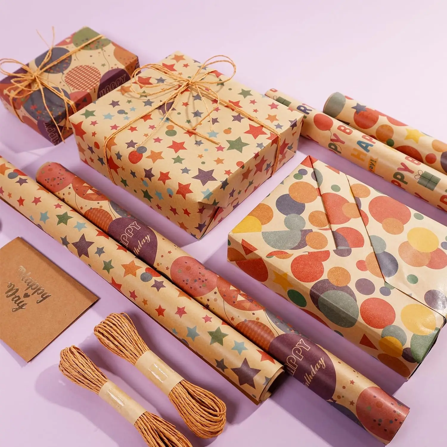 1 Roll 17 Inch X 120 Inch Birthday Wrapping Paper, Gift Wrapping Paper Roll, Kraft Wrapping Paper view 3
