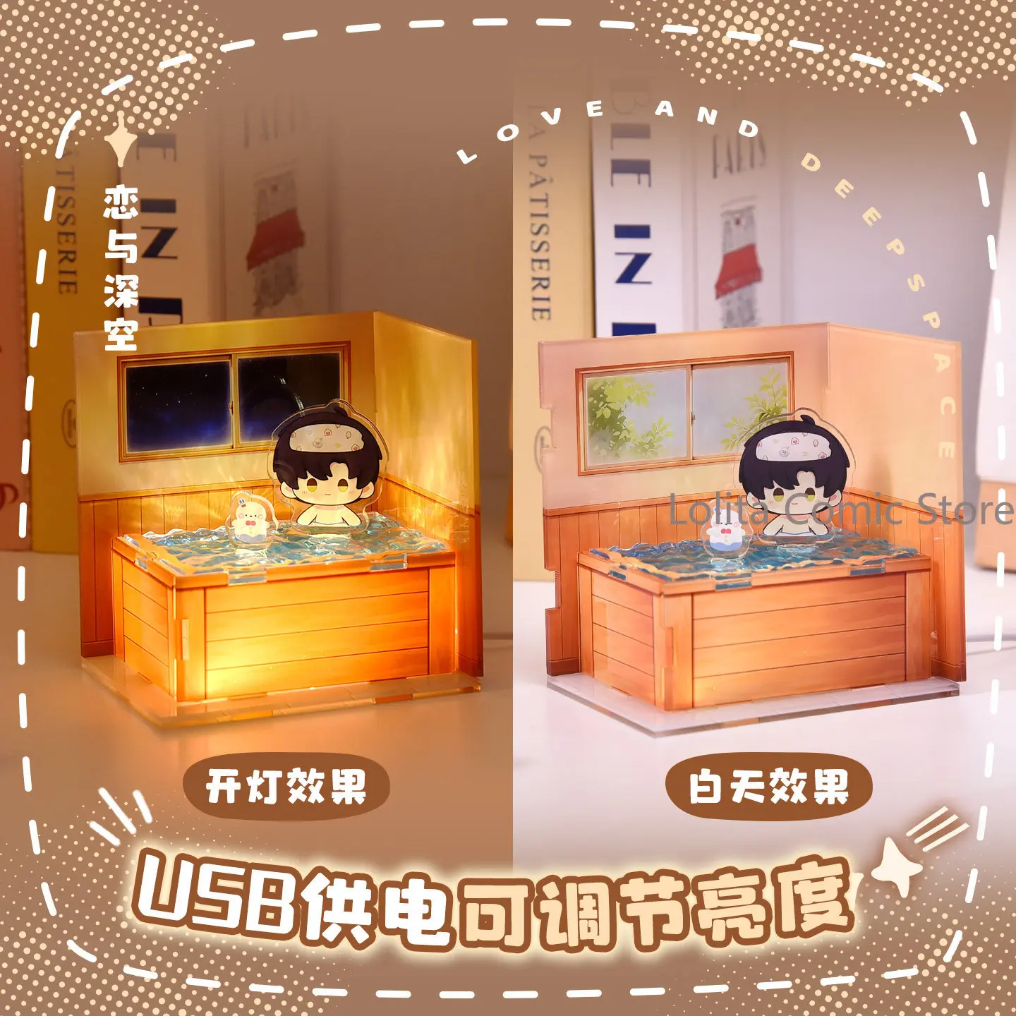 Anime New Love and Deepspace Rafayel Sylus Zayne Cosplay hot spring bathing Acrylic small night light ornament Accessories Gift view 5