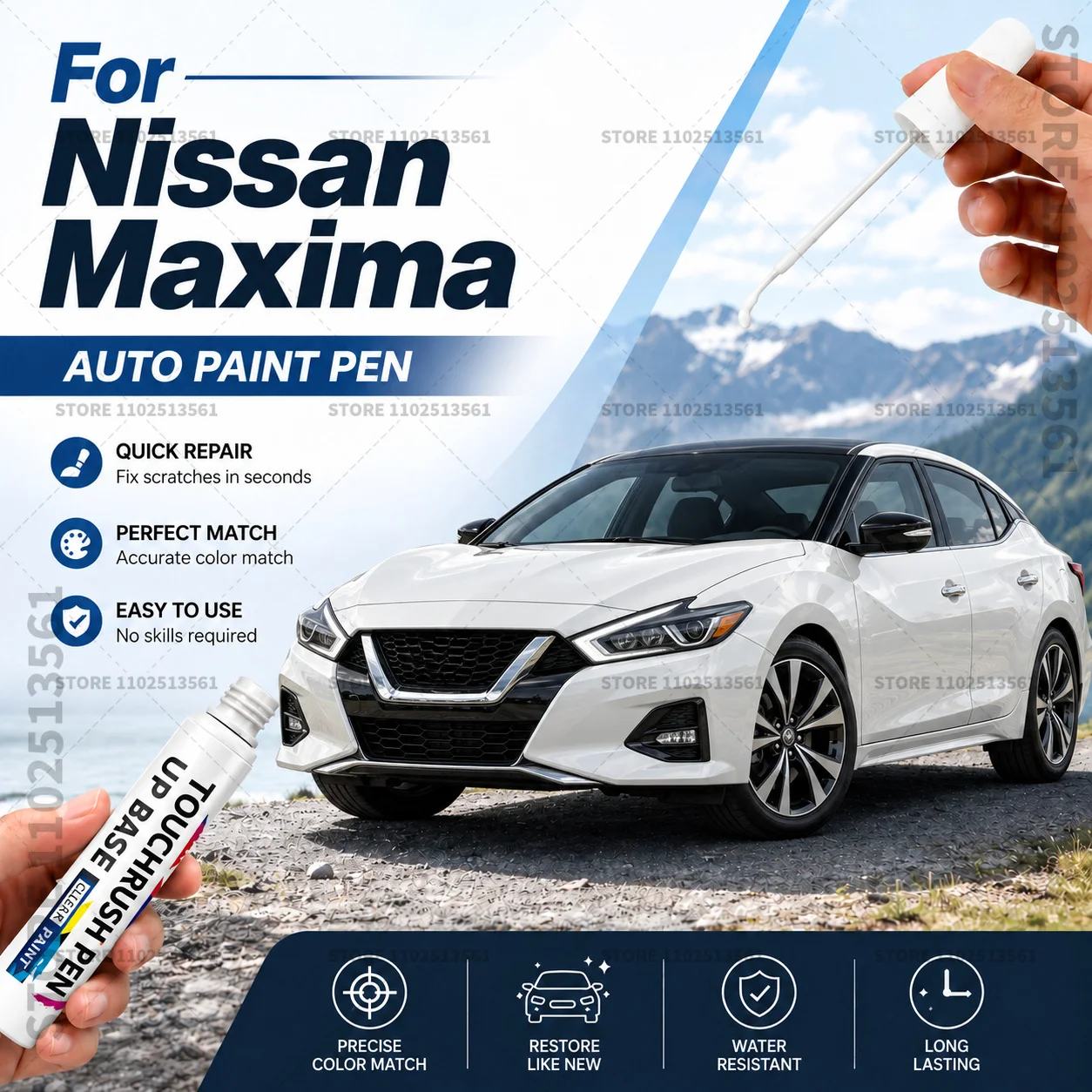 Car Scratch Remover Paint Pen Touch Up Marker for Auto Body Repair Door Bumper Fender Accessories For Nissan Maxima Silver White