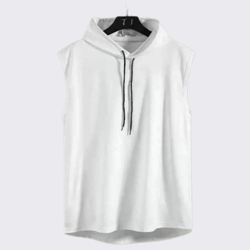 Men Hooded Running Vest Summer Fitness Sleeveless Shirt Quick Dry Bodybuilding Gym Tank Top Sports Singlets Men's Athletic Wear