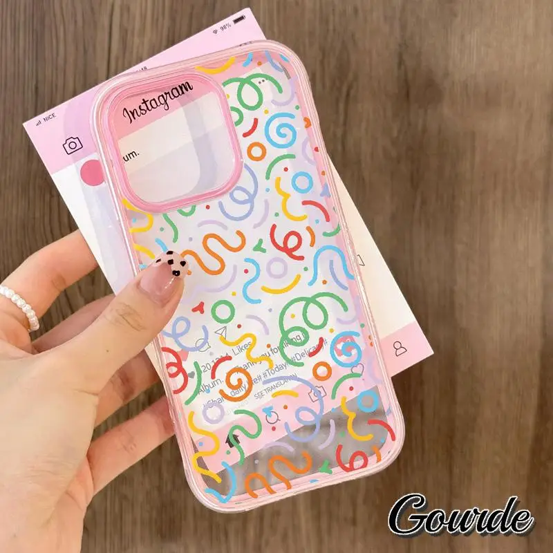 

Gourde Colorful Wavy Line Pattern 2-In-1 Acrylic Clear Phone Case for iPhone 16 Pro Max iPhone17 13 14 15 Plus Shockproof Cover